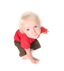 Image showing Top View Fisheye Shot of a Toddler Baby Boy
