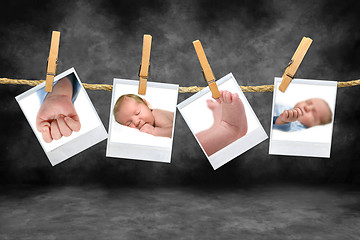 Image showing Color Photos of a Baby Boy Hanging on a Rope