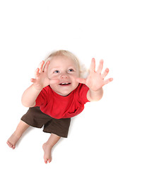 Image showing Toddler Baby Boy Reaching for the Sky