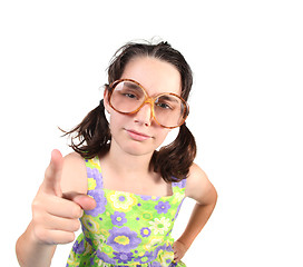 Image showing Fisheye Shot of a Funny Child Pointing Her Finger