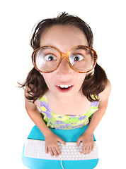 Image showing Funny Young Child Working on a Computer