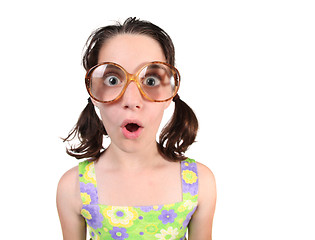 Image showing Funny Nerdy Girl Wearing Eyeglasses on White Background