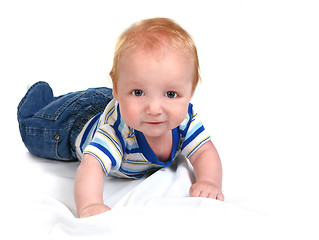Image showing Infant Baby Boy Lying on His Tummy