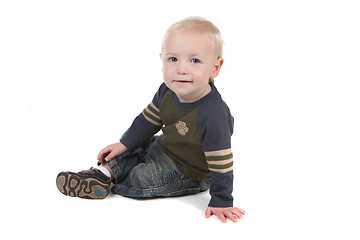 Image showing Sweet Young Baby Boy Sitting Sideways