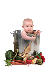Image showing Cute Baby Infant Boy in a Chef Pot Prop