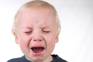 Image showing Screaming Little Boy With Tears Streaming Down His Face