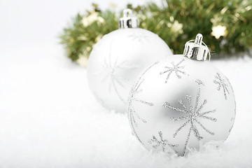 Image showing Silver Christmas baubles.