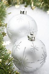 Image showing Silver Christmas baubles.