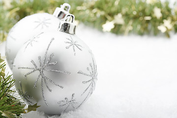 Image showing Silver Christmas baubles.