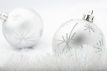 Image showing Silver Christmas baubles.