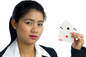 Image showing beautiful woman with 2 aces