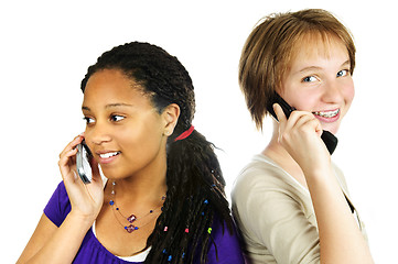 Image showing Teen girls with mobile phones