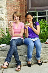 Image showing Girls eating pizza