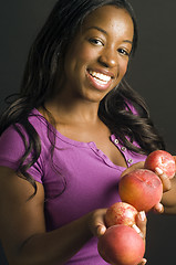 Image showing pretty hispanic african american woman with healthy bowl of fres