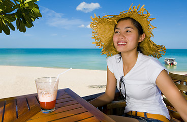 Image showing asian beauty at the beach