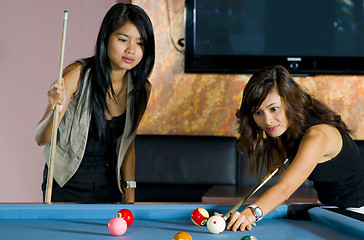 Image showing girls playing eight ball pool
