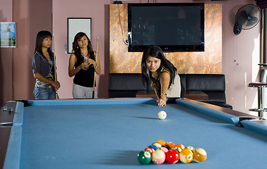 Image showing girls playing eight ball pool