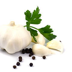 Image showing garlics with black pepper and green parsley