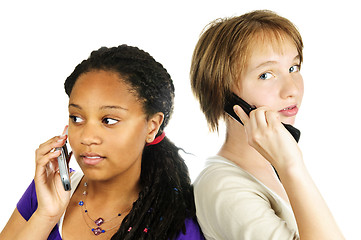 Image showing Teen girls with mobile phones