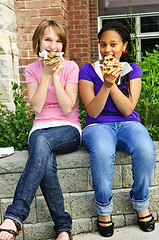 Image showing Girls eating pizza