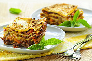 Image showing Plates of lasagna