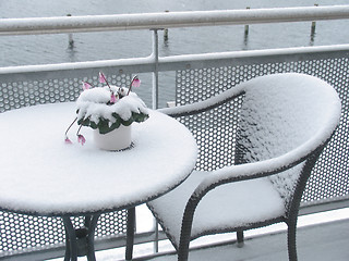 Image showing Balcony in wintersnow