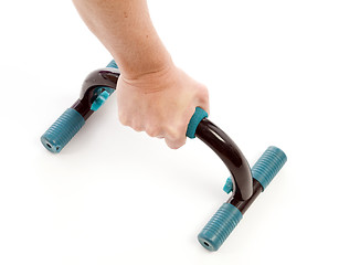 Image showing detail push up fitness bars woman exercising