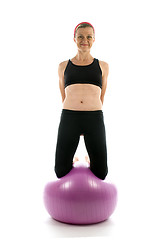 Image showing balance exercise strength pose middle age woman fitness core bal