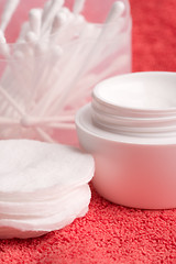 Image showing facial cream and cotton pads