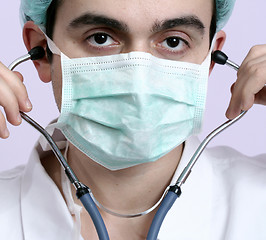 Image showing Young doctor with stethoscope.