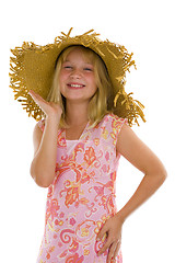 Image showing happy little girl with summer hat