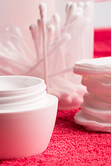 Image showing facial cream and cotton pads