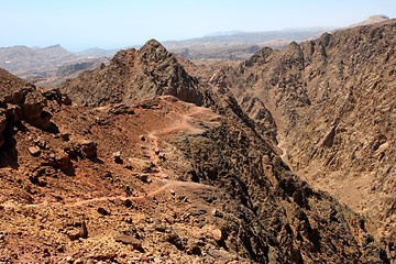 Image showing Hiking trail over the gorge in rocky desert near Eilat in Israel