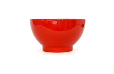 Image showing Red porcelain bowl side view isolated 