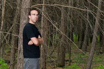 Image showing Man Standing In The Forest