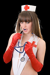 Image showing Portrait of the sexy nurse with a stethoscope