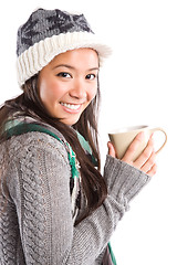 Image showing Beautiful asian woman drinking coffee