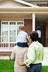 Image showing Happy family in front of home