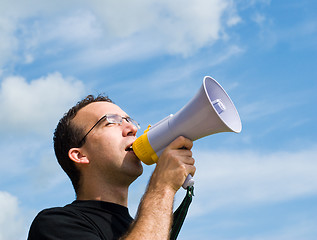 Image showing Man Talking Into Megaphone