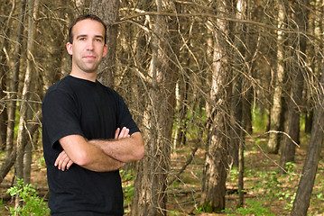 Image showing Man Standing In The Forest
