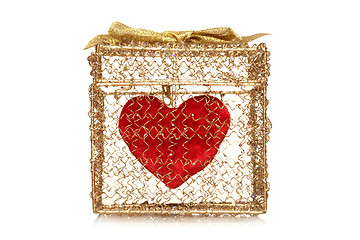 Image showing Red heart in a golden gift box