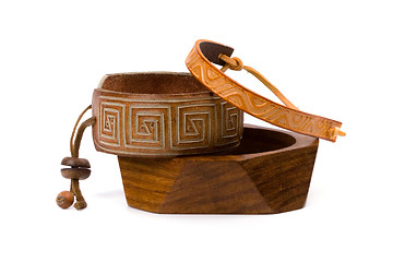 Image showing leather and wooden bracelets