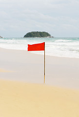 Image showing Red flag at beach.