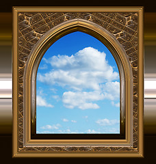 Image showing gothic or scifi window with blue sky