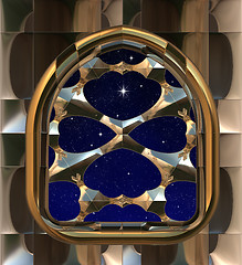 Image showing window looking out to night sky with wishing star