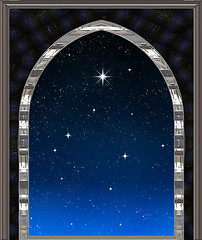 Image showing window looking out to night sky with wishing star