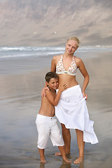 Image showing Happy Mother and son on the beach