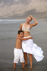 Image showing Happy Mother and son on the beach