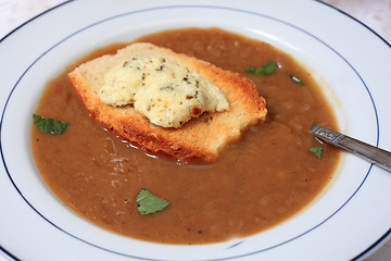 Image showing Onion soup close-up