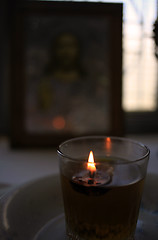 Image showing Candle and icon in church